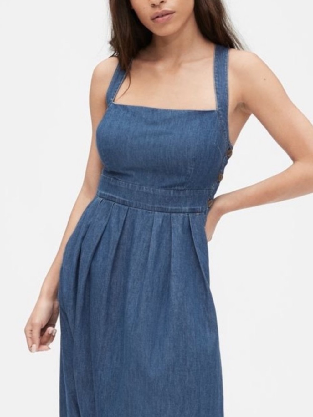 GAP Chambray Square-Neck Midi Dress in Denim Blue